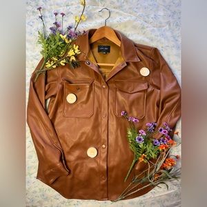 Stylish, silky soft and breathable brown faux leather jacket by Love Tree